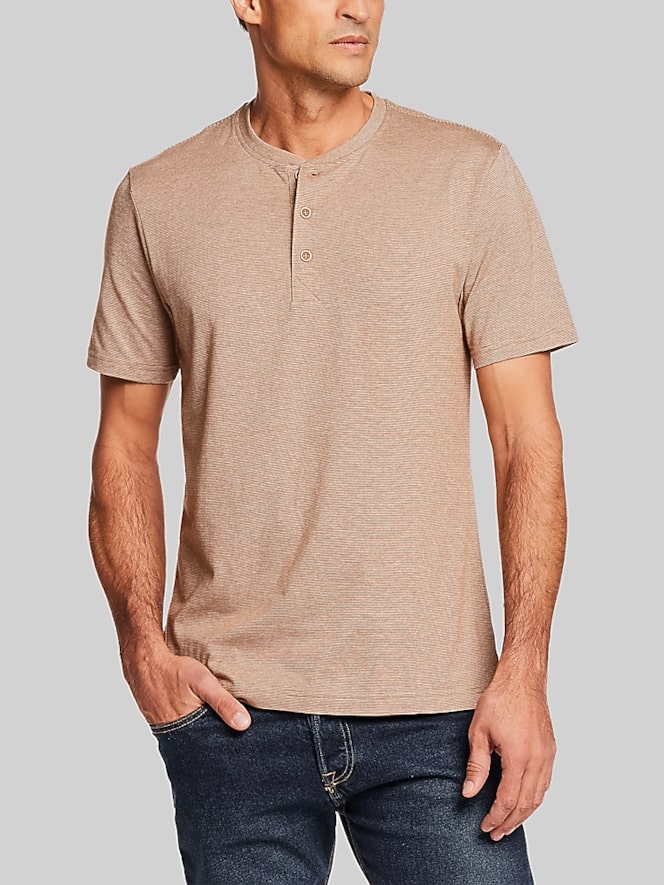 Weatherproof Regular Fit Suede Microstripe Short Sleeve Henley