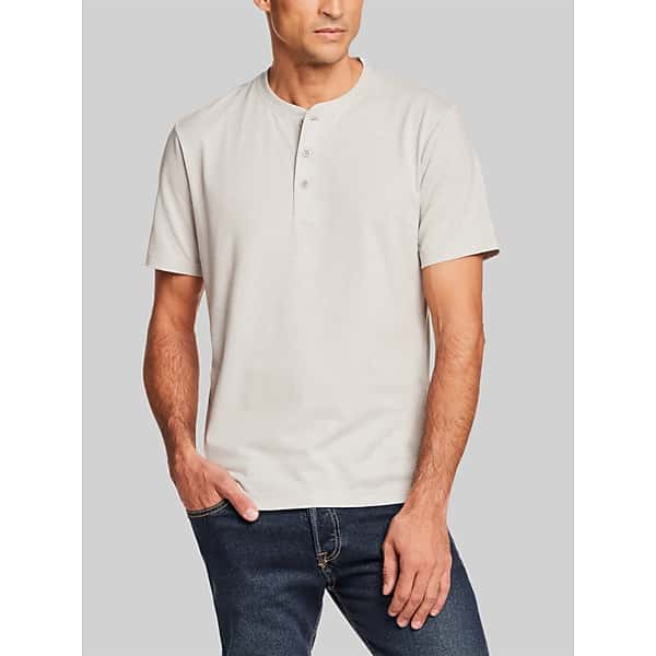 Weatherproof Vintage Men's Regular Fit Suede Microstripe Short Sleeve Henley Med Grey - Size: XL