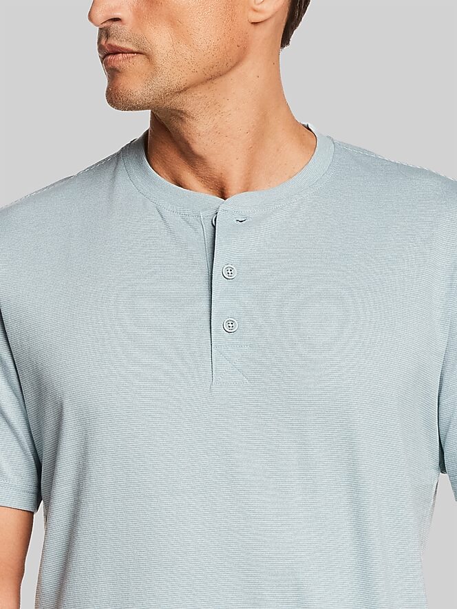 Weatherproof Vintage Regular Fit Suede Microstripe Short Sleeve Henley