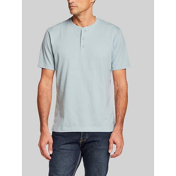 Weatherproof Vintage Men's Regular Fit Suede Microstripe Short Sleeve Henley Light Blue - Size: Small