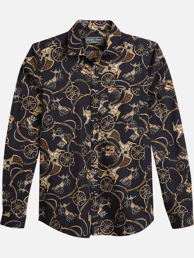 Paisley & Gray Slim Fit Coach Print Sport Shirt | All Clearance $39.99 ...