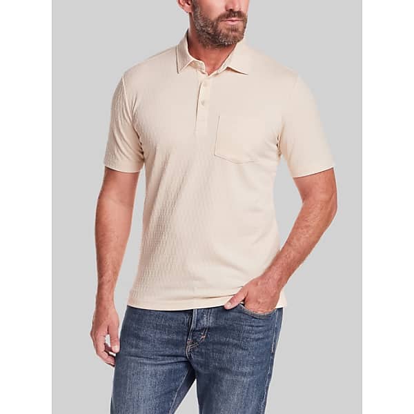 Weatherproof Vintage Men's Regular Fit Diamond Texture Short Sleeve Polo Tan - Size: Small