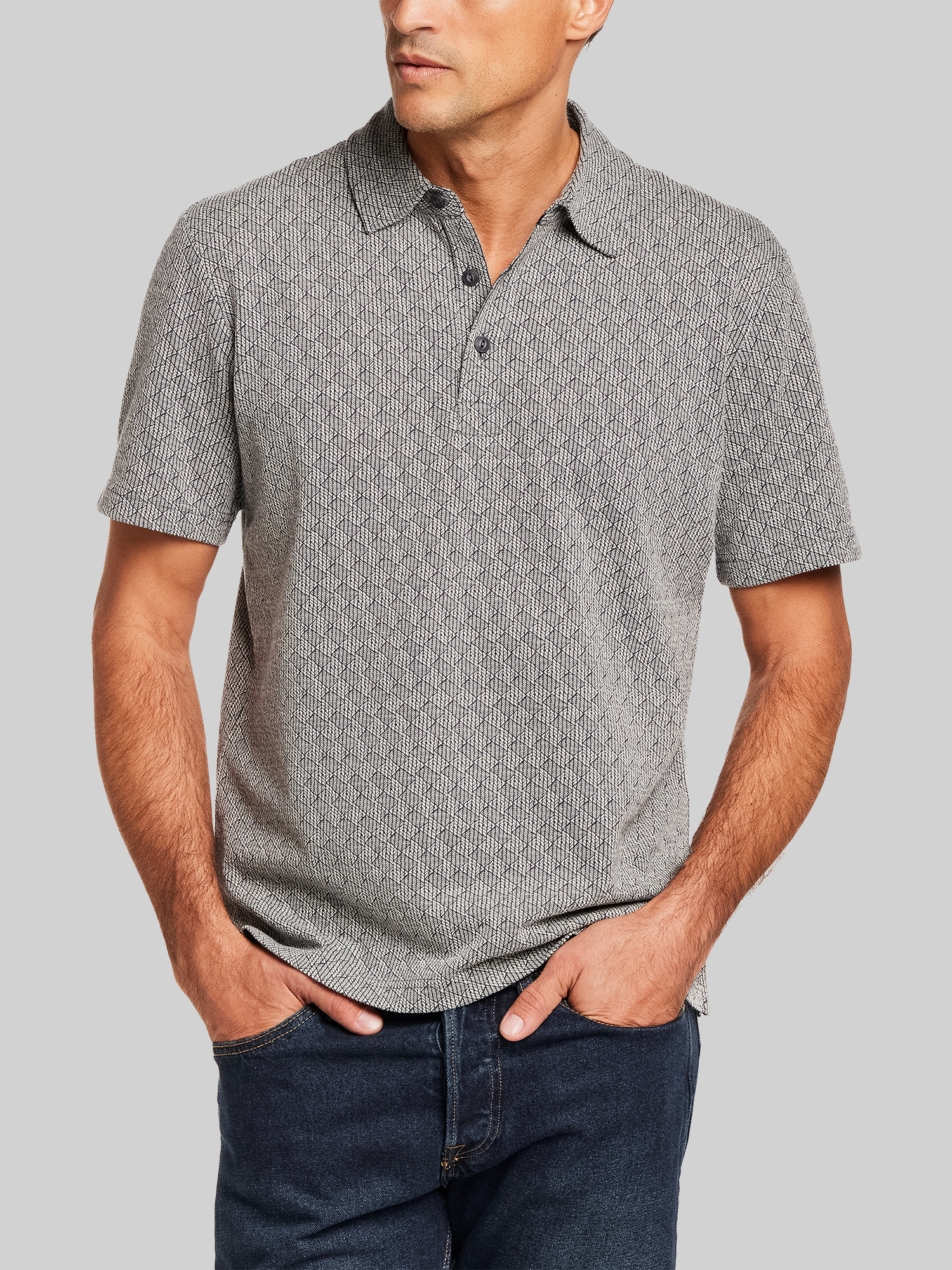 Regular Fit Diamond Jacquard Short Sleeve Polo