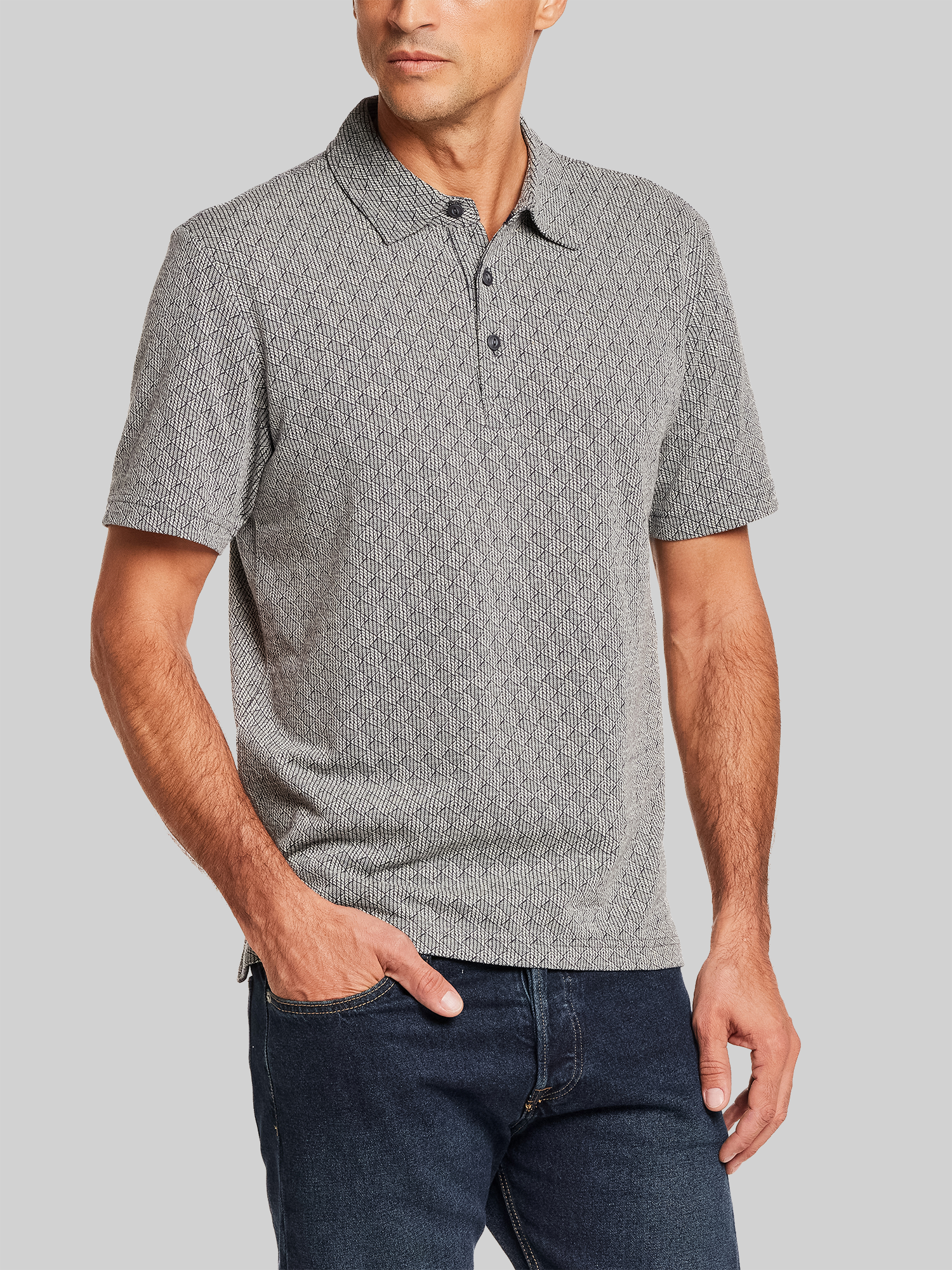 Regular Fit Diamond Jacquard Short Sleeve Polo