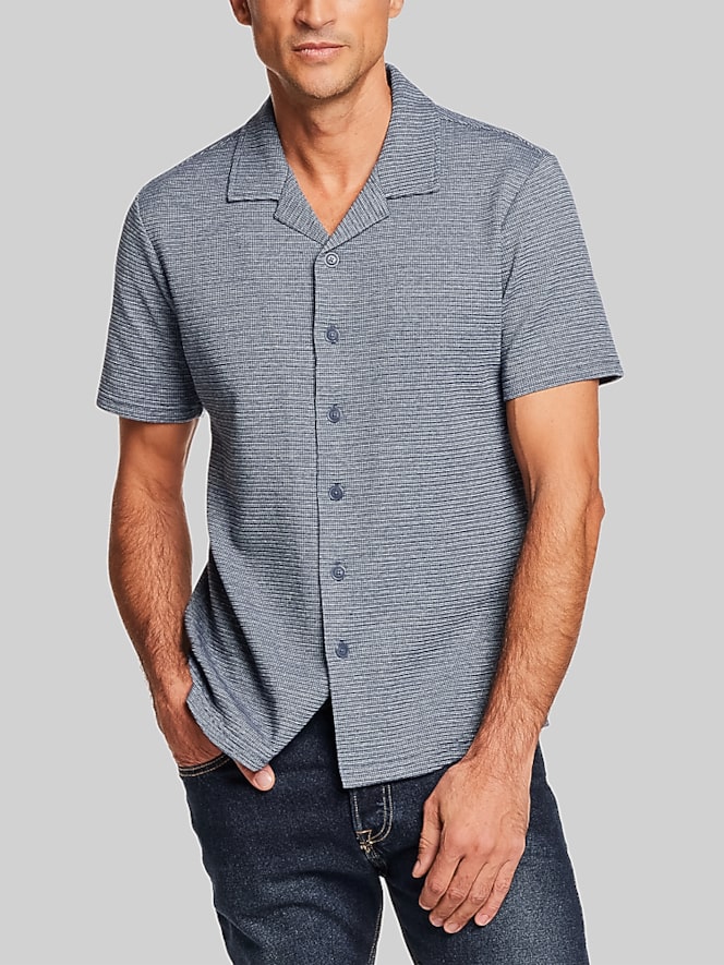 Weatherproof Vintage Regular Fit Variegated Microstripe Coat-Front Short Sleeve Shirt