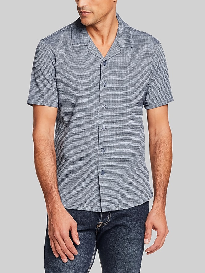 Weatherproof Vintage Regular Fit Variegated Microstripe Coat-Front Short Sleeve Shirt