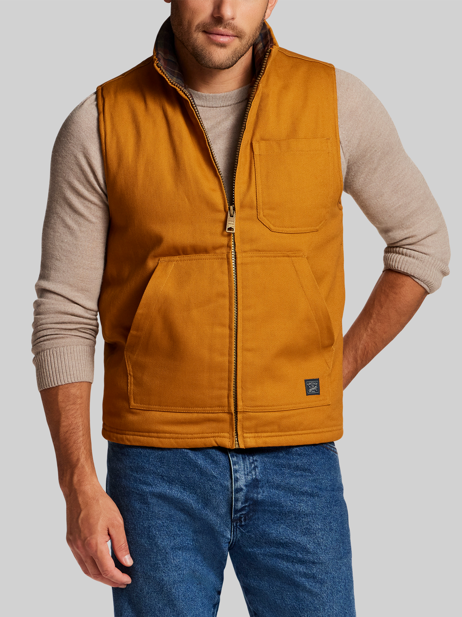 Plaid Flannel-Lined Canvas Vest
