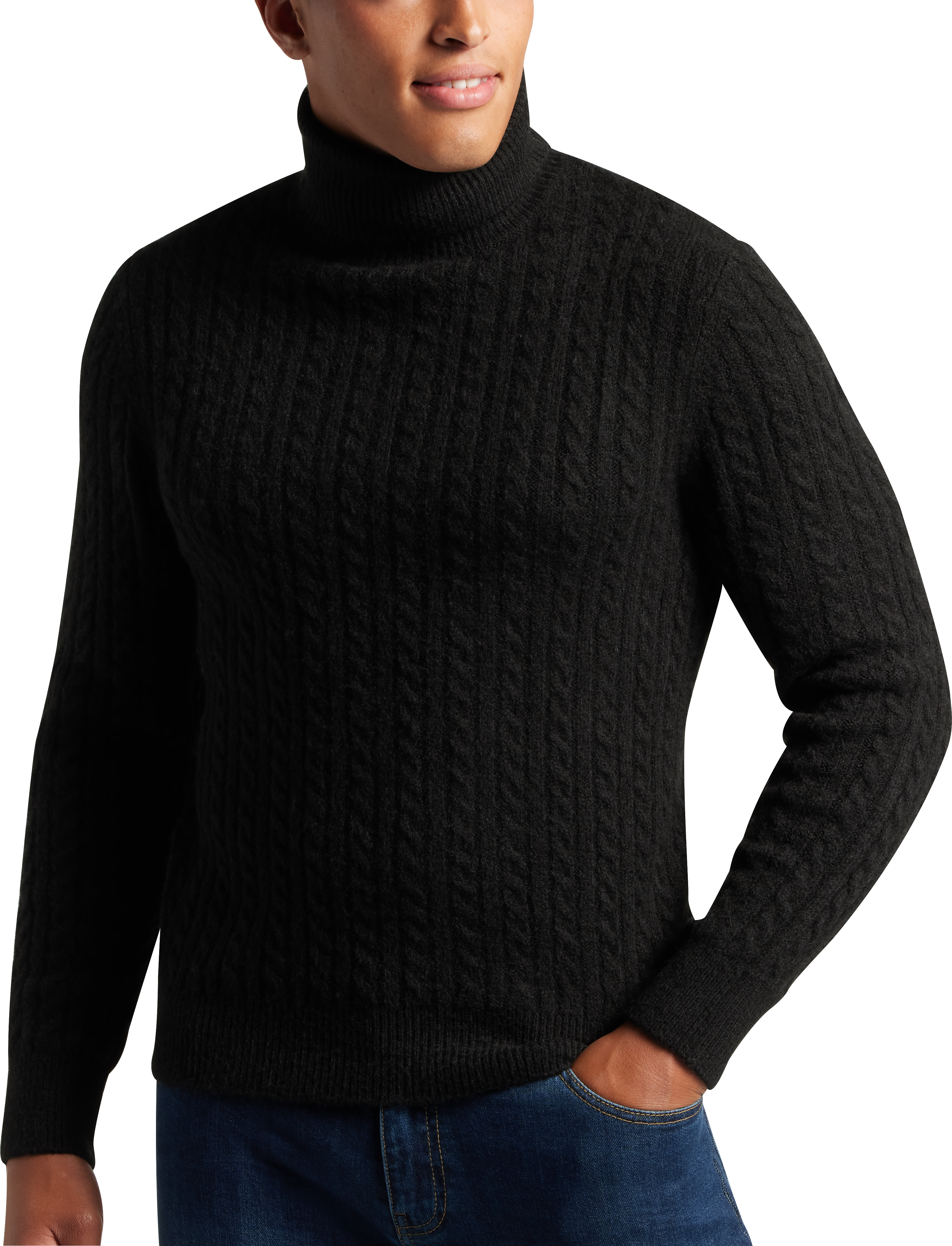 線上選購Trendyol Black Men's Slim Fit Turtleneck Corduroy Knit Sweater