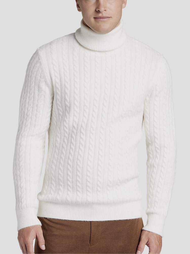 WHITE SLIM-FIT TURTLENECK COTTON SWEATER – WearManStyle