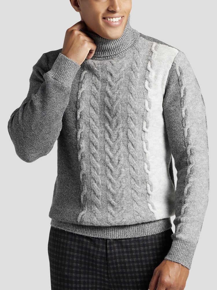 Paisley Gray Slim Fit Tri Color Cable Knit Turtleneck Sweater Sweaters Men s Wearhouse