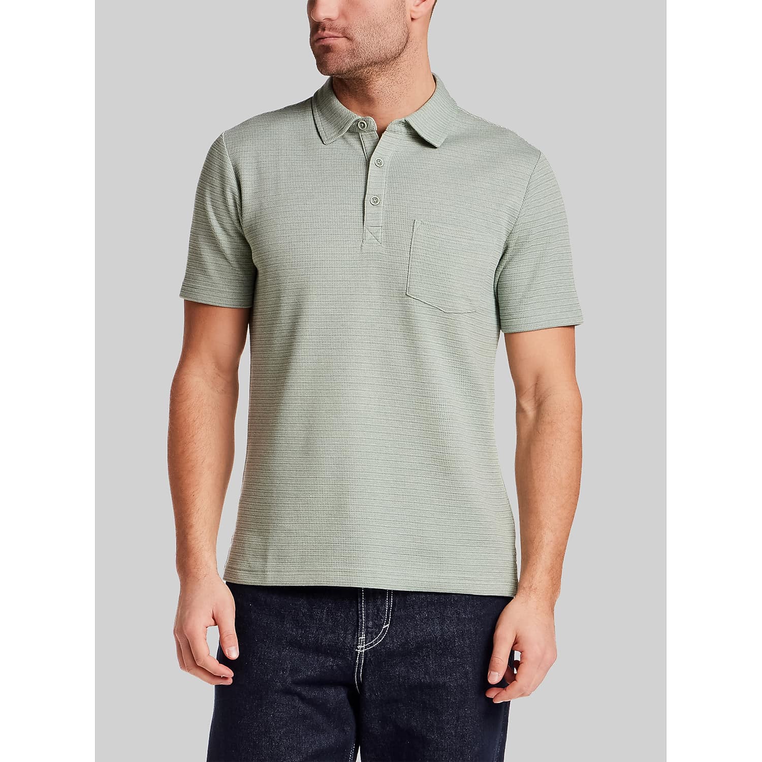 Weatherproof Vintage Variegated Microstripe Polo Shirt in Light Green – Men’s Regular Fit Short Sleeve Cotton-Blend Knit Casual Shirt, Size Medium