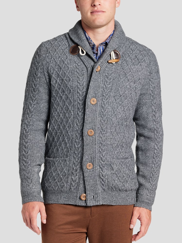 Paisley Gray Slim Fit Toggle Collar Cardigan Sweater All Sale