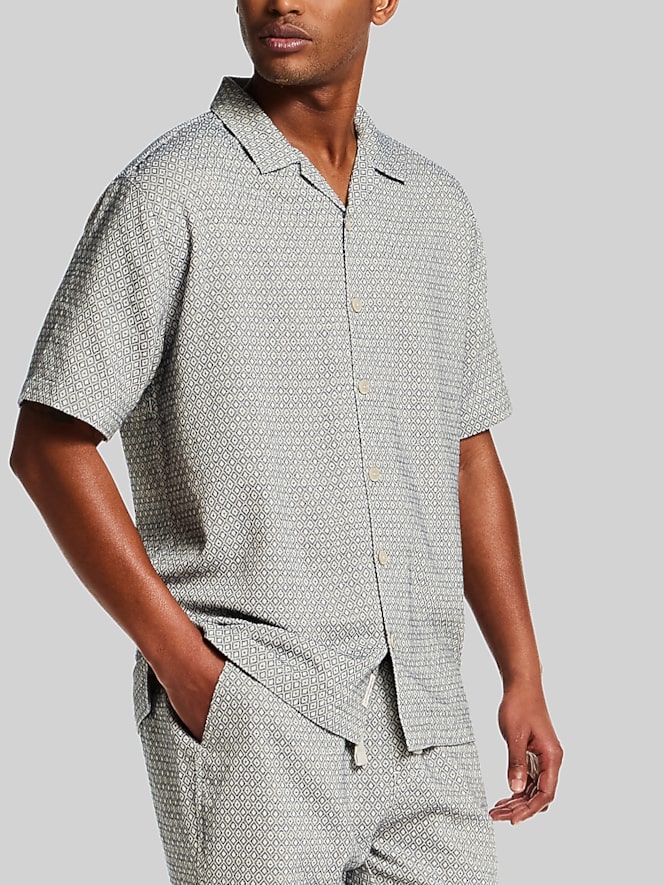 Weatherproof Vintage Regular Fit Jacquard Short Sleeve Button Up Shirt