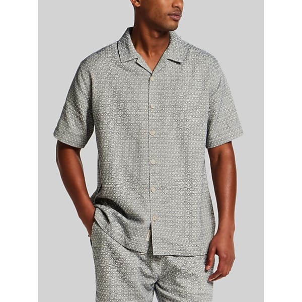 Weatherproof Vintage Men's Regular Fit Jacquard Short Sleeve Button Up Shirt Navy