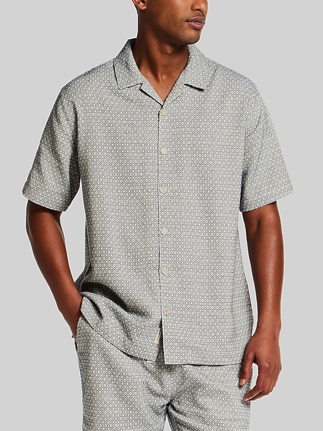 Weatherproof Vintage Regular Fit Jacquard Short Sleeve Button Up Shirt