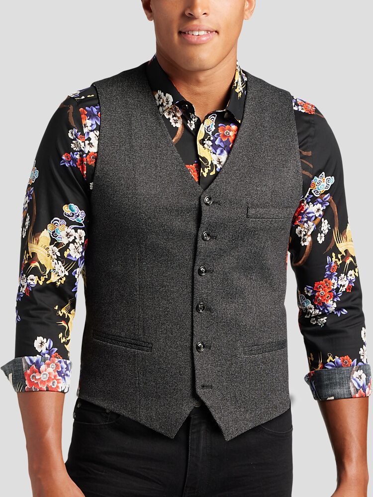 Paisley Gray Slim Fit Herringbone Vest Suit Separate Vests Men s Wearhouse