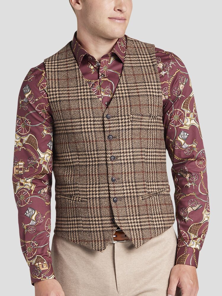 Paisley Gray Slim Fit Plaid Vest Suit Separate Vests Men s Wearhouse