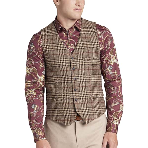 Paisley & Gray Men's Slim Fit Plaid Vest Brown - Size: Medium