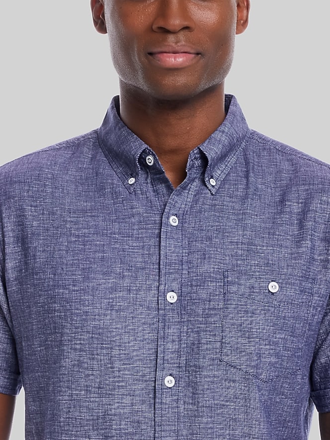 Weatherproof Vintage Regular Fit Mixy Solid Woven Short Sleeve Shirt