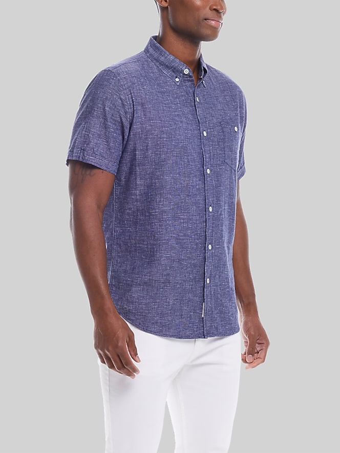 Weatherproof Vintage Regular Fit Mixy Solid Woven Short Sleeve Shirt