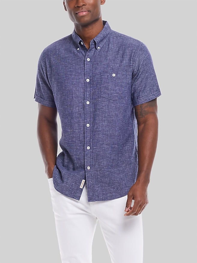 Men's Regular Fit Mixy Solid Woven Short Sleeve Shirt