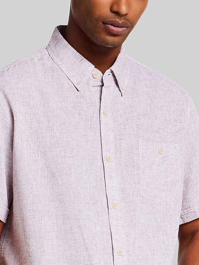 Weatherproof Vintage Regular Fit Mixy Solid Woven Short Sleeve Shirt, Brown - Image 2 of 4