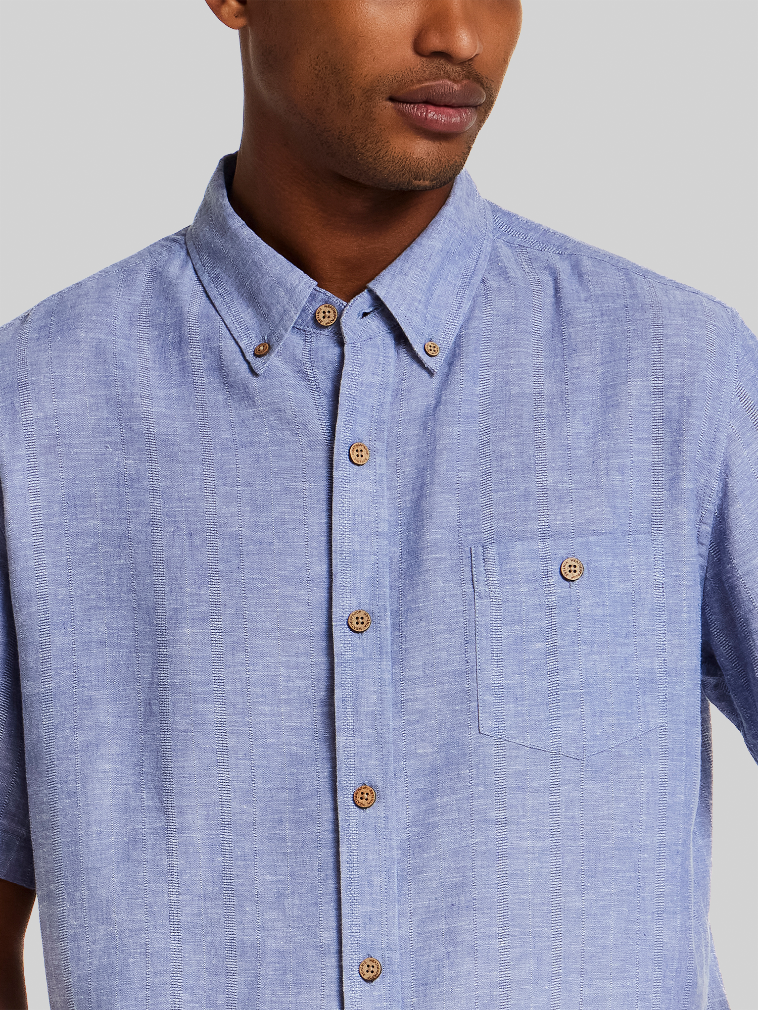 Regular Fit Dobby Stripe Woven Short Sleeve Shirt