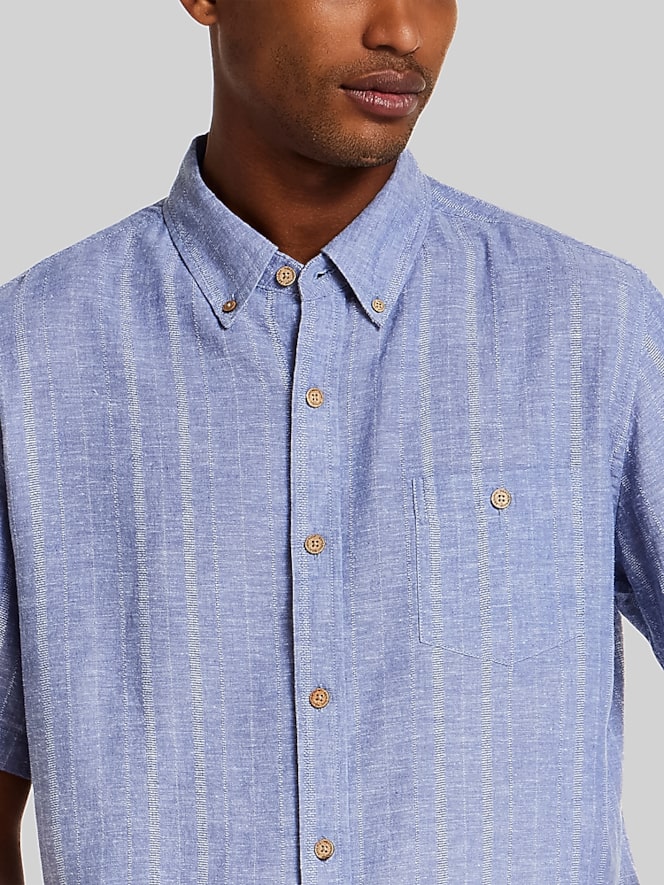 Weatherproof Vintage Regular Fit Dobby Stripe Woven Short Sleeve Shirt, Light Blue - Image 2 of 4