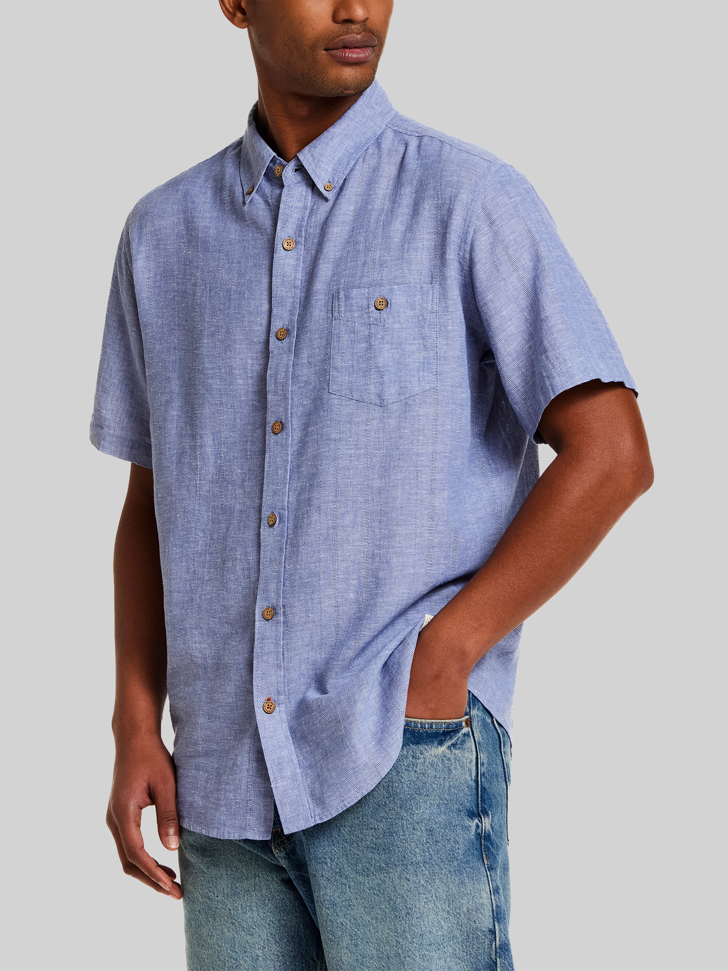 Regular Fit Dobby Stripe Woven Short Sleeve Shirt