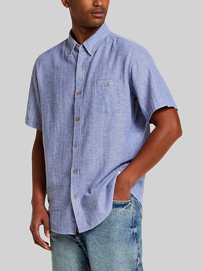 Weatherproof Vintage Regular Fit Dobby Stripe Woven Short Sleeve Shirt, Light Blue - Image 3 of 4