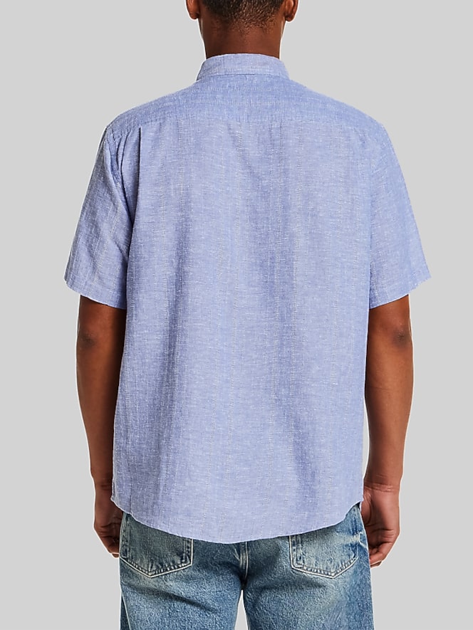 Weatherproof Vintage Regular Fit Dobby Stripe Woven Short Sleeve Shirt, Light Blue - Image 4 of 4