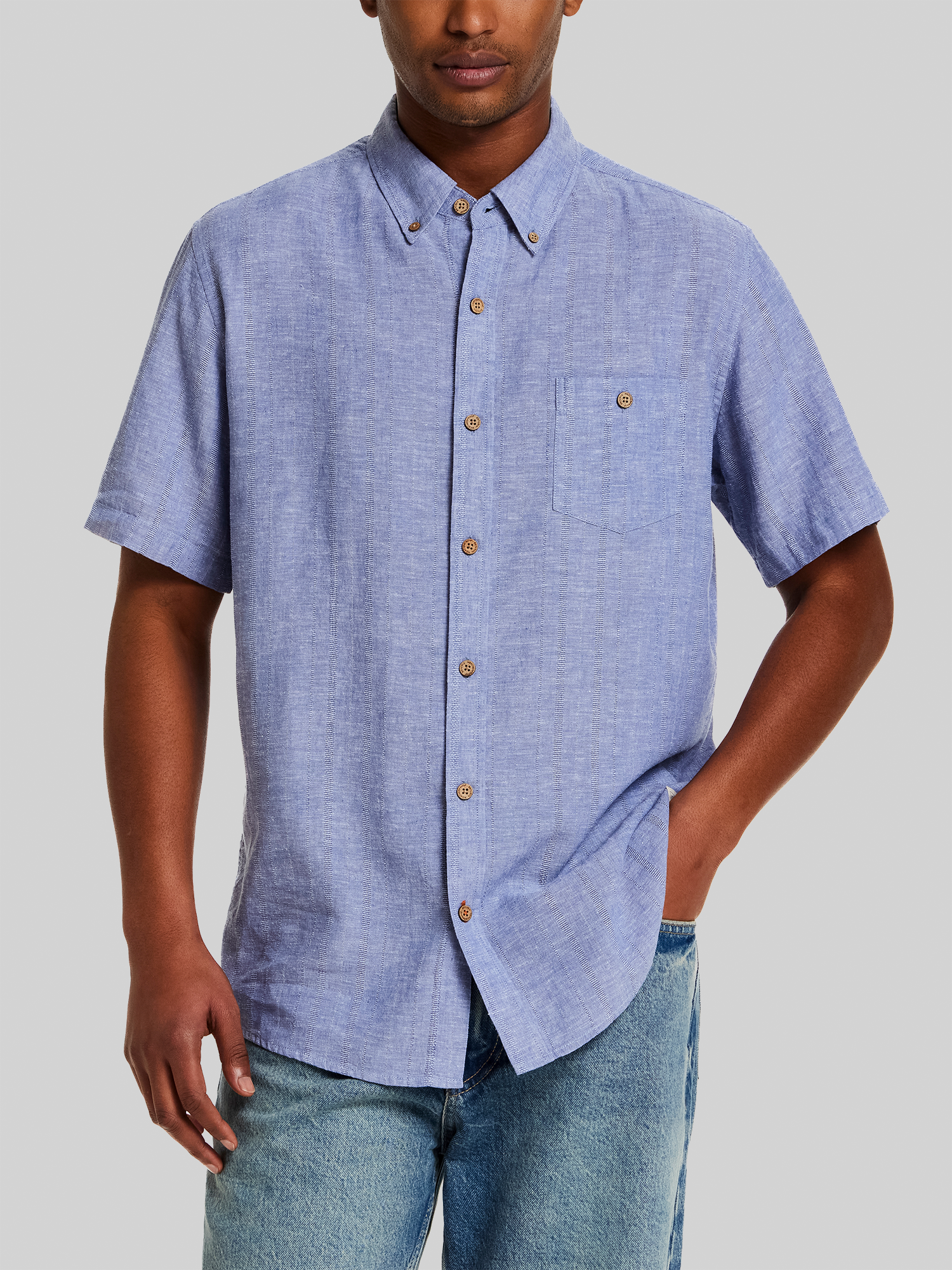 Regular Fit Dobby Stripe Woven Short Sleeve Shirt