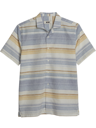 Lucky Brand Linen Short Sleeve Multi Stripe Button Up Shirt