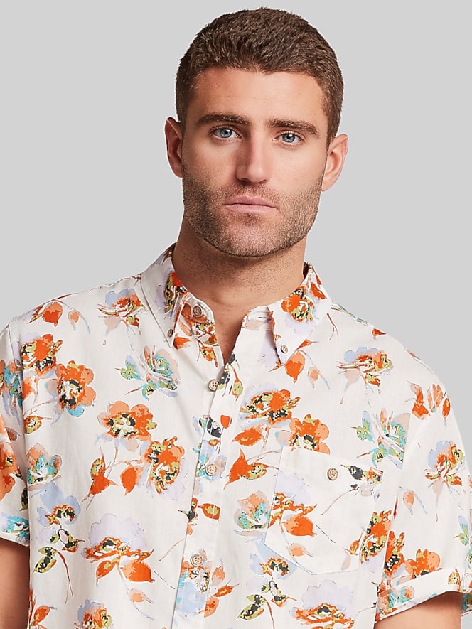 Weatherproof Vintage Regular Fit Artistic Floral Short Sleeve Button Up Shirt