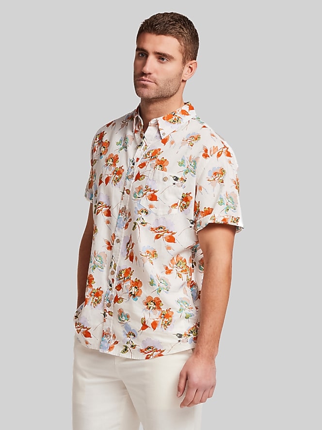 Weatherproof Vintage Regular Fit Artistic Floral Short Sleeve Button Up Shirt
