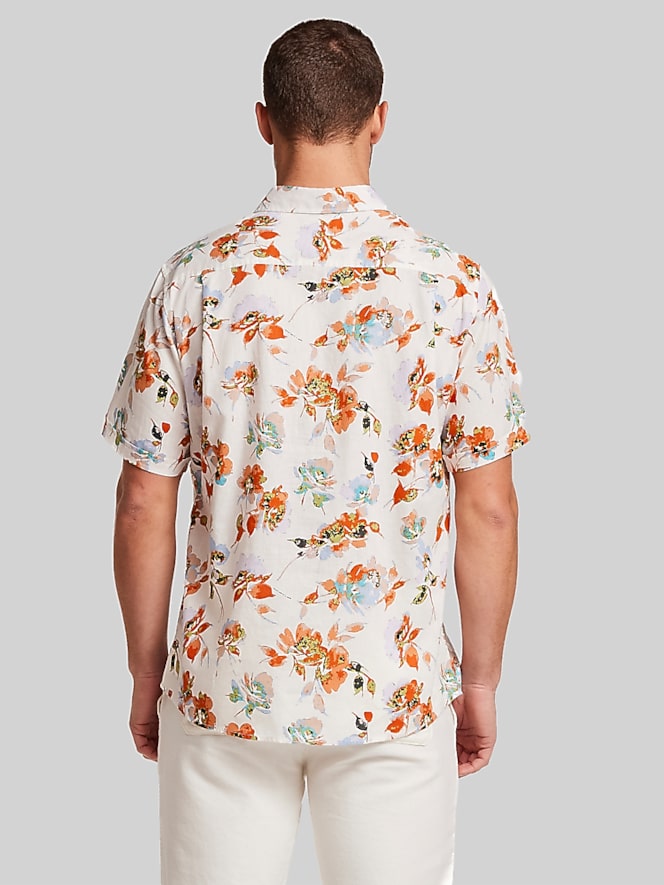 Weatherproof Vintage Regular Fit Artistic Floral Short Sleeve Button Up Shirt