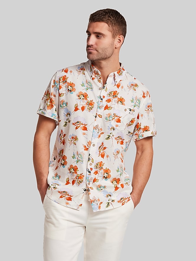 Weatherproof Vintage Regular Fit Artistic Floral Short Sleeve Button Up Shirt