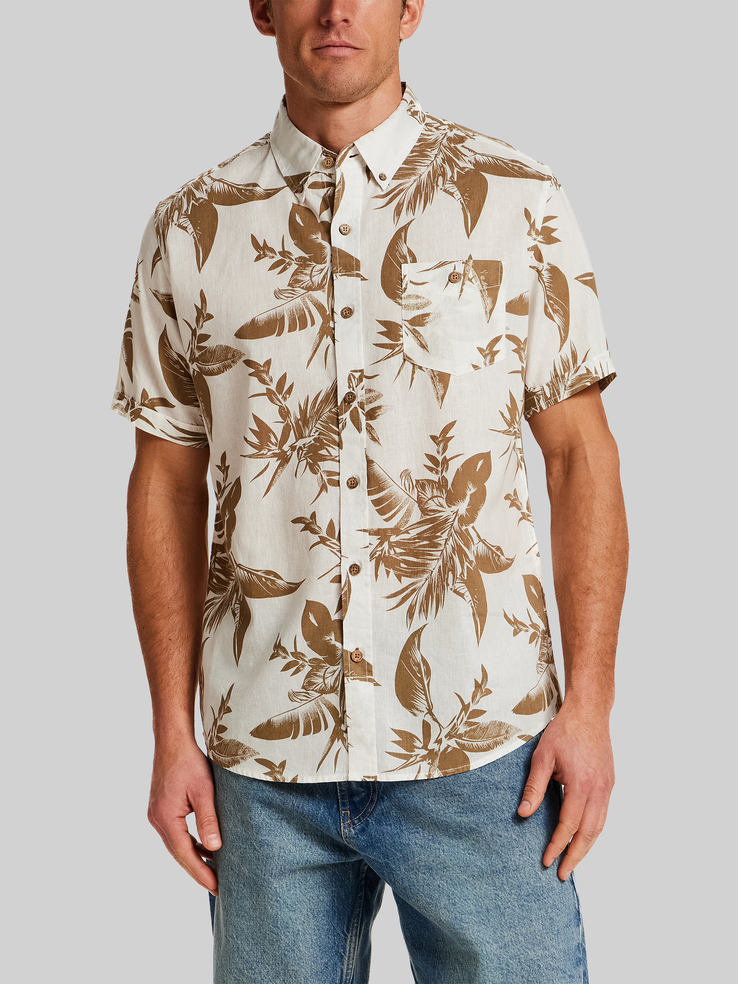 Regular Fit Artistic Floral Short Sleeve Button Up Shirt