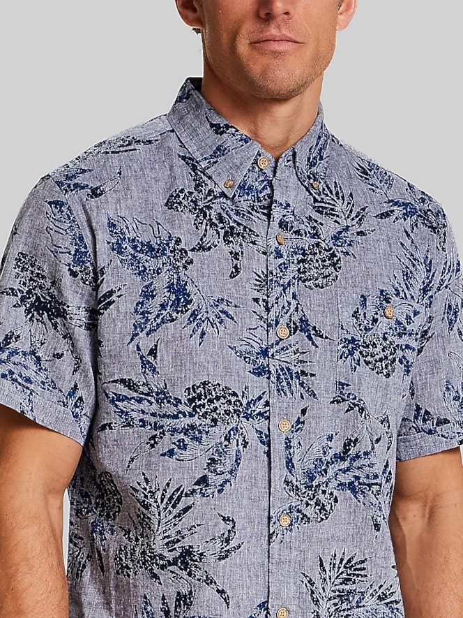 Weatherproof Vintage Regular Fit Artistic Floral Short Sleeve Button Up Shirt, Light Blue - Image 2 of 4
