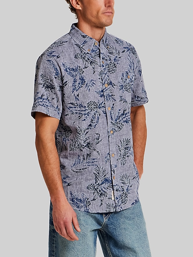Weatherproof Vintage Regular Fit Artistic Floral Short Sleeve Button Up Shirt, Light Blue - Image 3 of 4