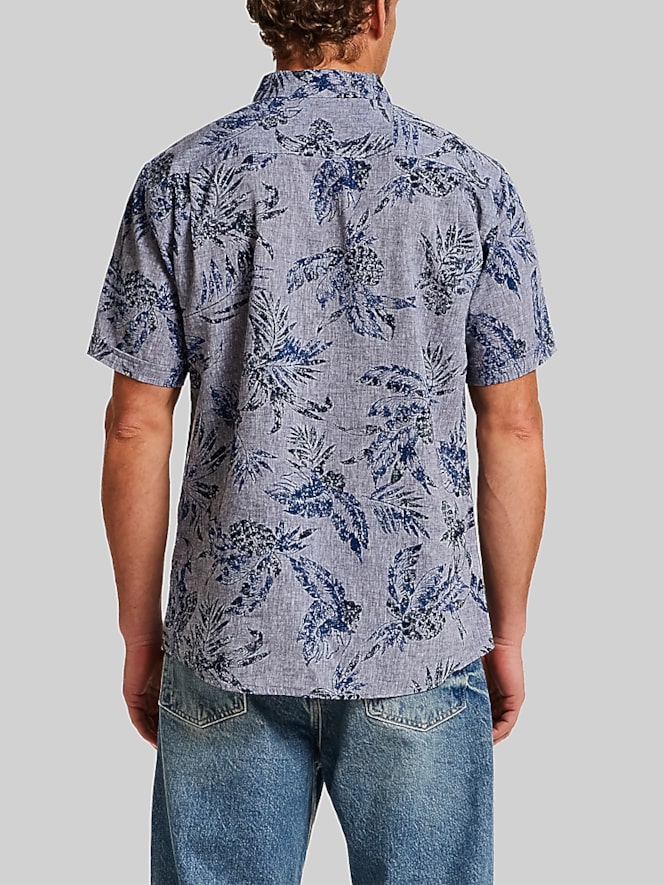 Weatherproof Vintage Regular Fit Artistic Floral Short Sleeve Button Up Shirt, Light Blue - Image 4 of 4