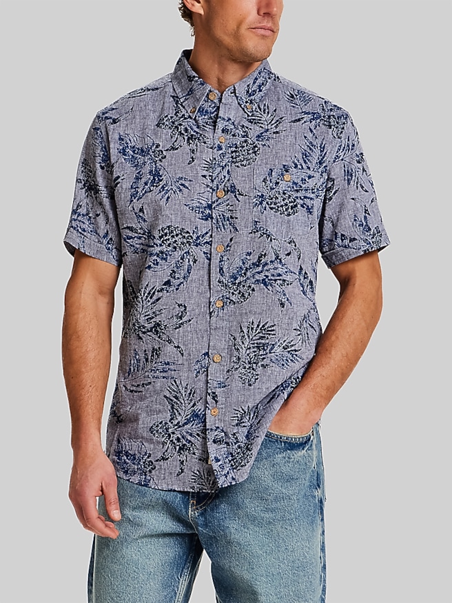 Men's Regular Fit Artistic Floral Short Sleeve Button Up Shirt
