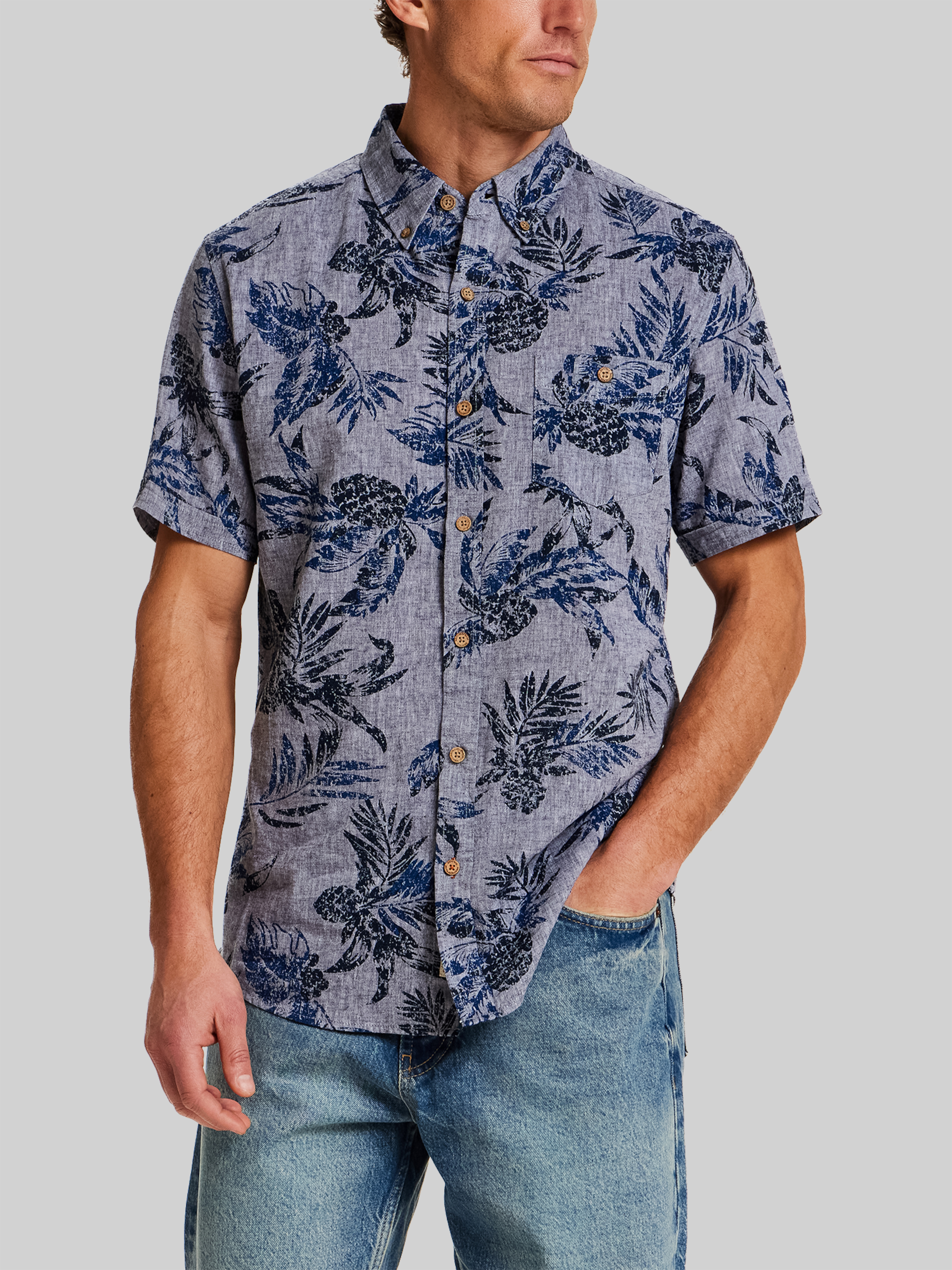 Regular Fit Artistic Floral Short Sleeve Button Up Shirt