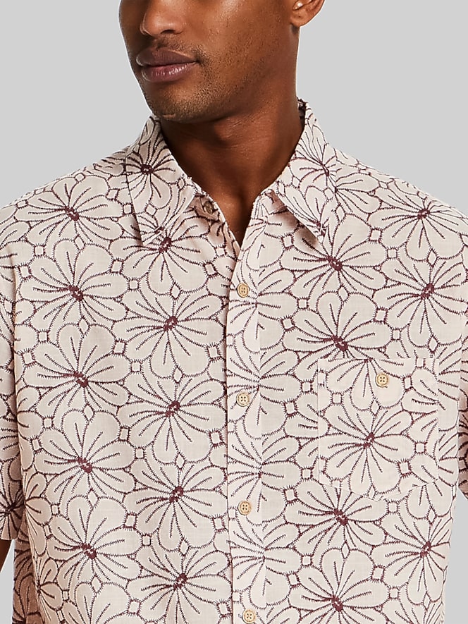 Weatherproof Vintage Regular Fit Modern Floral Short Sleeve Button Up Shirt