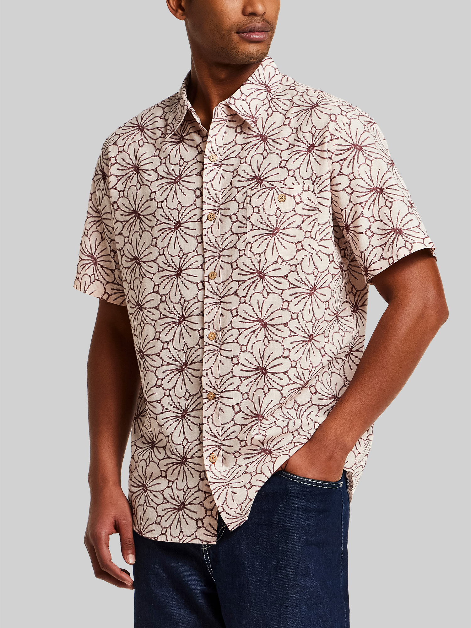 Regular Fit Modern Floral Short Sleeve Button Up Shirt