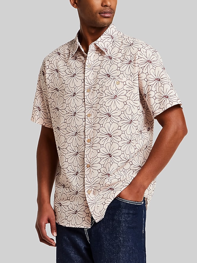 Weatherproof Vintage Regular Fit Modern Floral Short Sleeve Button Up Shirt