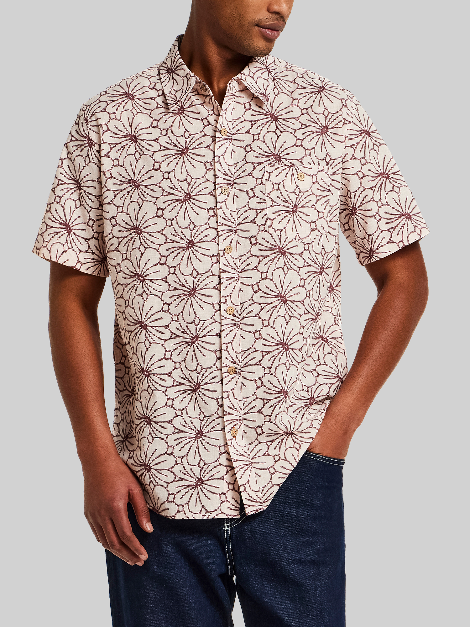 Regular Fit Modern Floral Short Sleeve Button Up Shirt