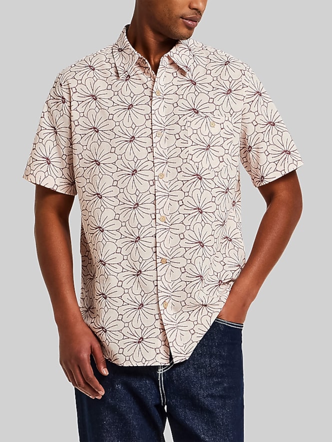 Weatherproof Vintage Regular Fit Modern Floral Short Sleeve Button Up Shirt