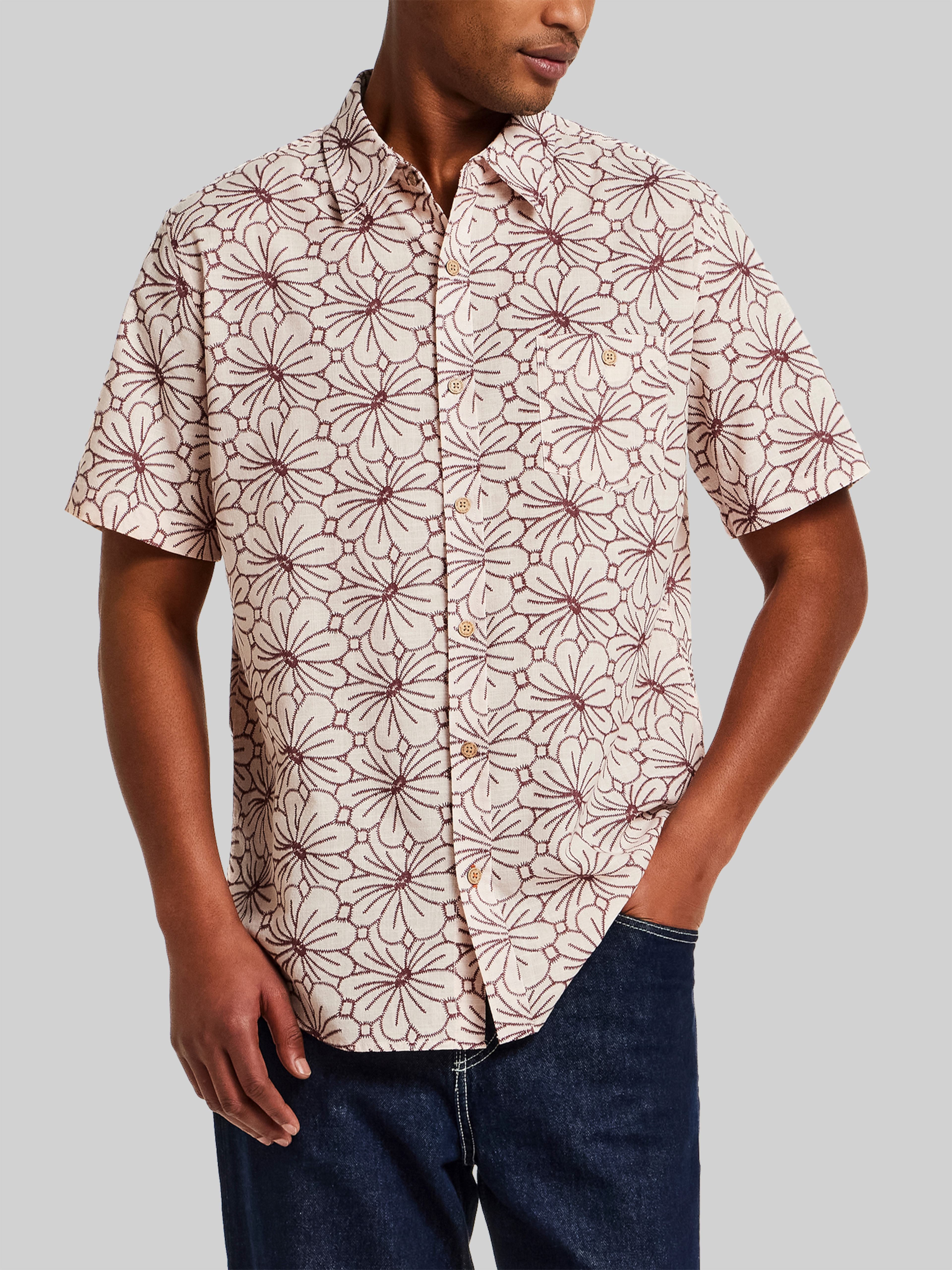 Regular Fit Modern Floral Short Sleeve Button Up Shirt