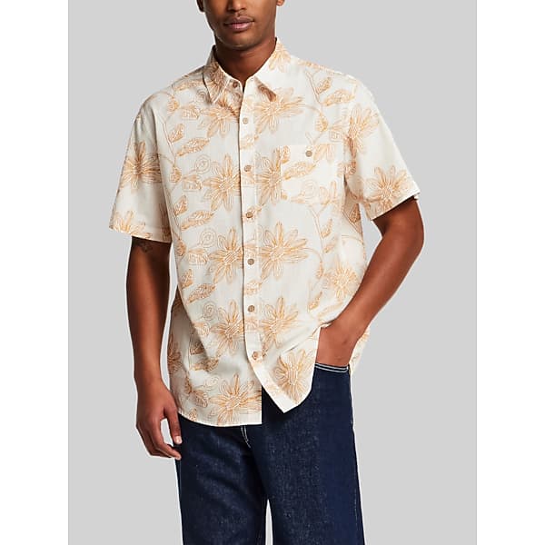 Weatherproof Vintage Men's Regular Fit Modern Floral Short Sleeve Button Up Shirt Dark Yellow